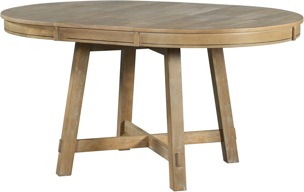 Farmhouse Round Extendable Dining Table with 16" Leaf Wood Kitchen Table (Natural Wood Wash)