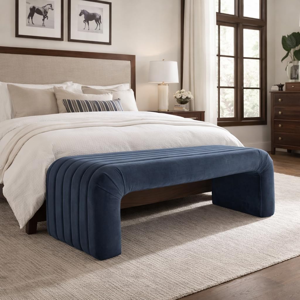 48" Arch Channel Bench - Blue Velvet