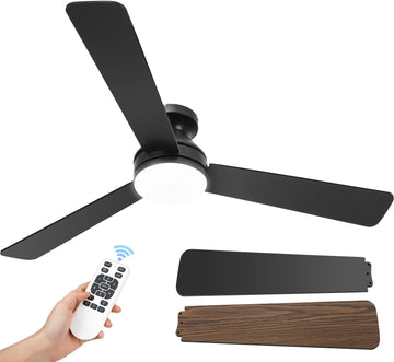 52 Inch Low Profile Ceiling Fan with Light and Remote Control,Reversible, LED Dimmable for Bedroom Living Room Indoor/Outdoor Patio Use