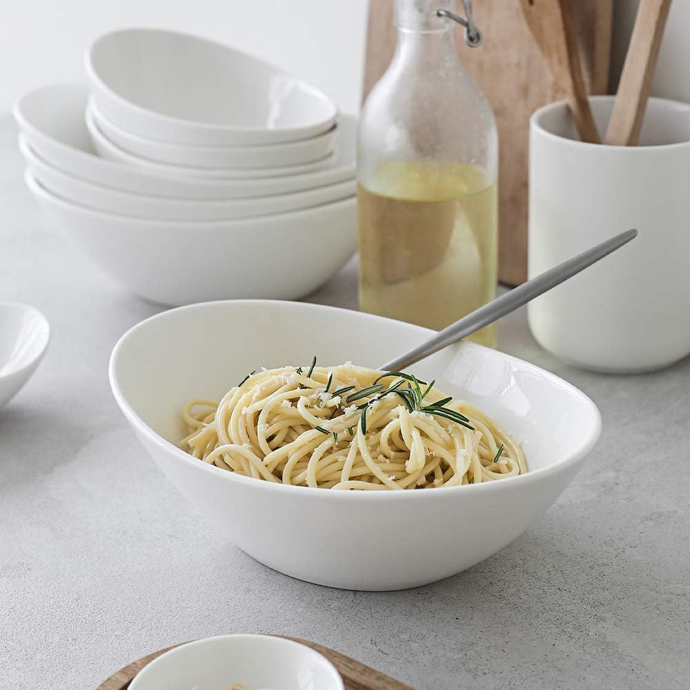 9.25" Serving Bowls, Large Oval Serving Dishes for Wedding and Dinner Parties, 35 Oz for Salad, Side Dishes, Pasta