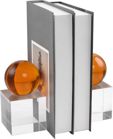 Crystal Bookends, 1 Pair of Decorative Tabletop Bookends , Desk, Comes with Gifed Box, Amber