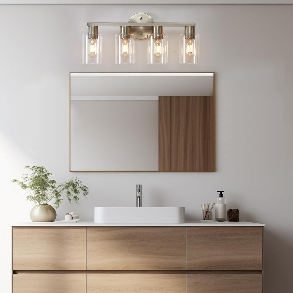 4 Light Bathroom Vanity Light, Brushed Nickel 4-Light Bathroom Light Fixtures, Vanity Lights for Make-Up Mirror