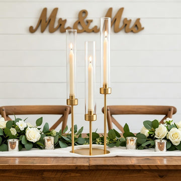 3-Arm Gold Candelabra, Tall Candle Stick Holder 23.03",Candelabras with Glass Lampshade & Heavy Base - Ideal