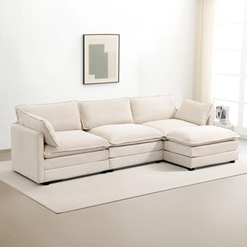 Oversized Modular Sectional Sofa with Movable Ottoman, 112 Inch 4 Seat Modern Corduroy Sofa Set