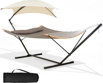 2 Person Hammock with Stand for Outside, Brown | Hammock and Stand Outdoor, Patent Pending