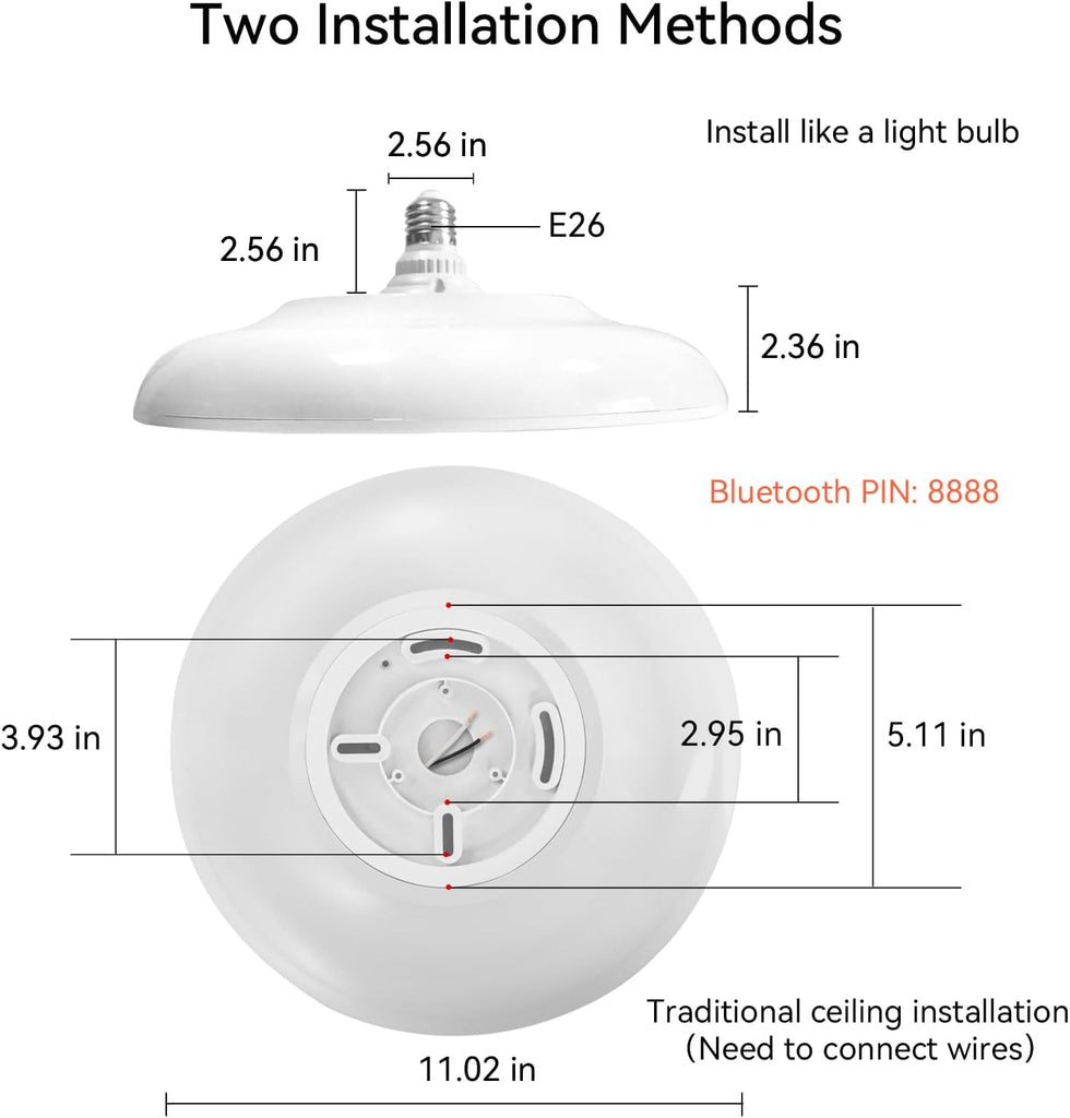 Smart Waterproof LED Flush Mount Ceiling Light Fixture,with Bluetooth Speaker,11 Inch,18 watt,Dimmable Music Lamp,RGB