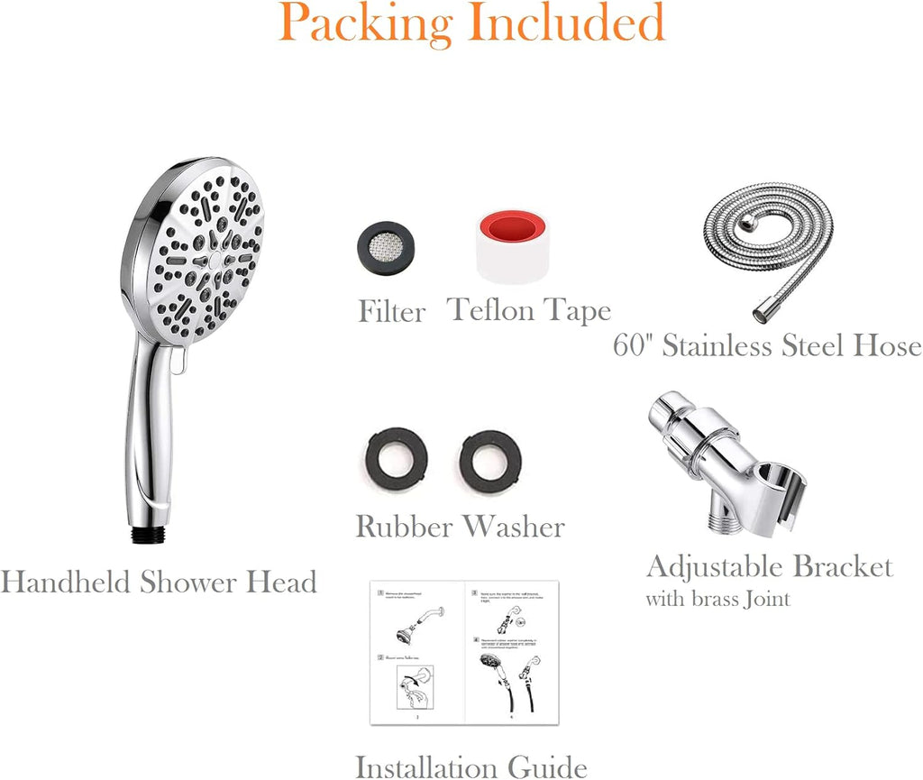 Shower Head with Handheld High Pressure-Full Body Coverage Powerful Rain Showerhead Extra 60" Long Hose and Adjustable