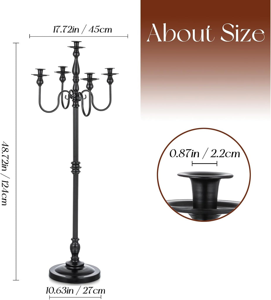 Floor Candelabra Candle Holder: 48 Inches Black Candelabras Set of 2 Halloween Decor 5 Arm Tall Dinning Tables