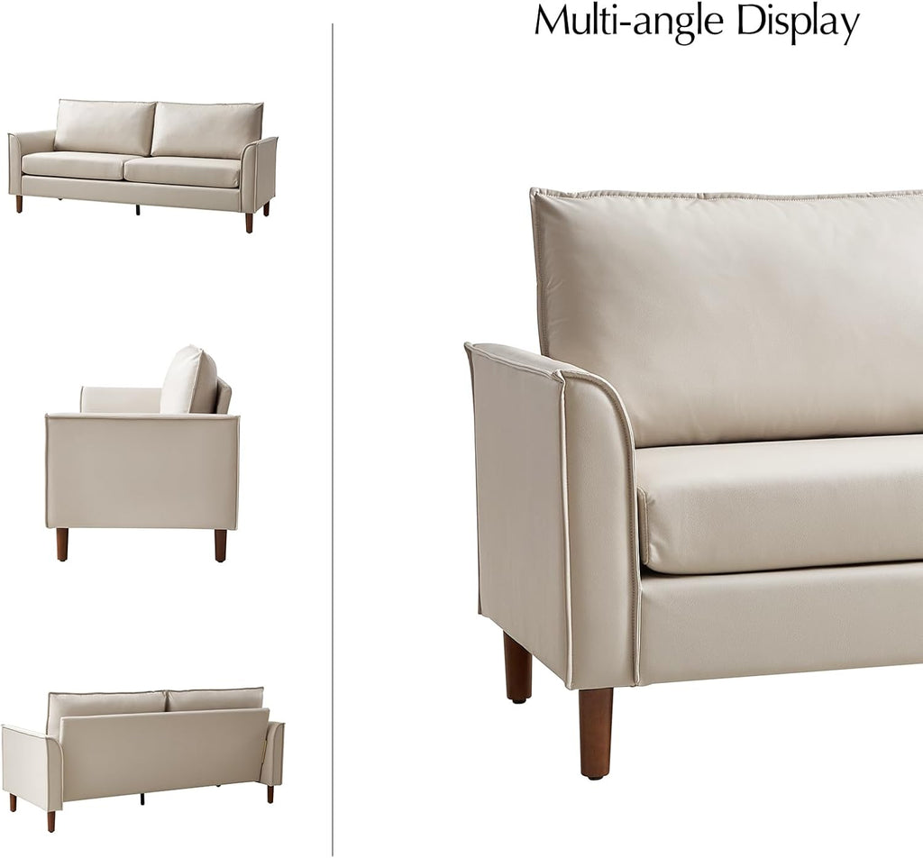 HOME 78" Faux Leather Sofa with Solid Wood Legs