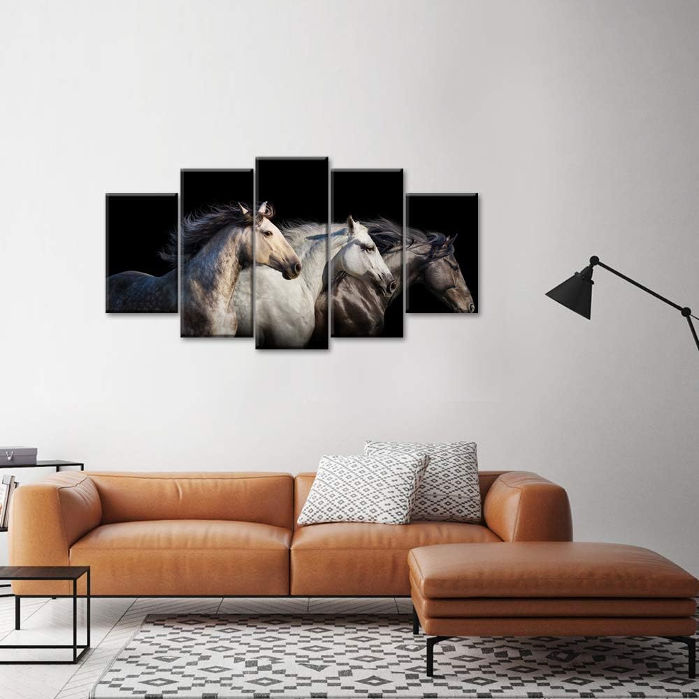 Large 5 Piece Wall Art Running Horse Canvas Wall Art Wild Animal Picture Print on Canvas Modern Home Office Living