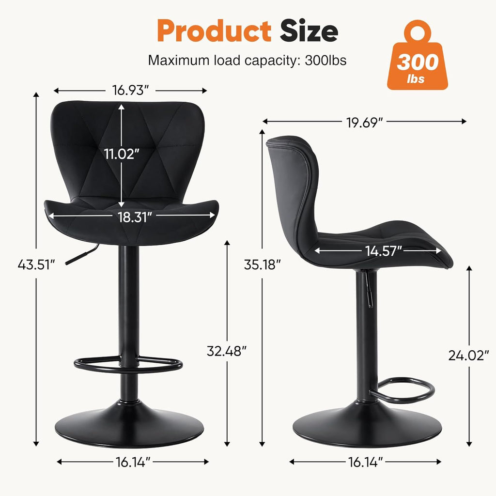 Modern Bar Stools Set of 4, Adjustable Faux Leather Upholstered Swivel Bar Stools, Counter Height Chairs with Back