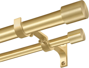 Brass Double Curtain Rods with Cap Finials, Double Curtain Rods, Adjustable Dual Curtain Rod Double Window