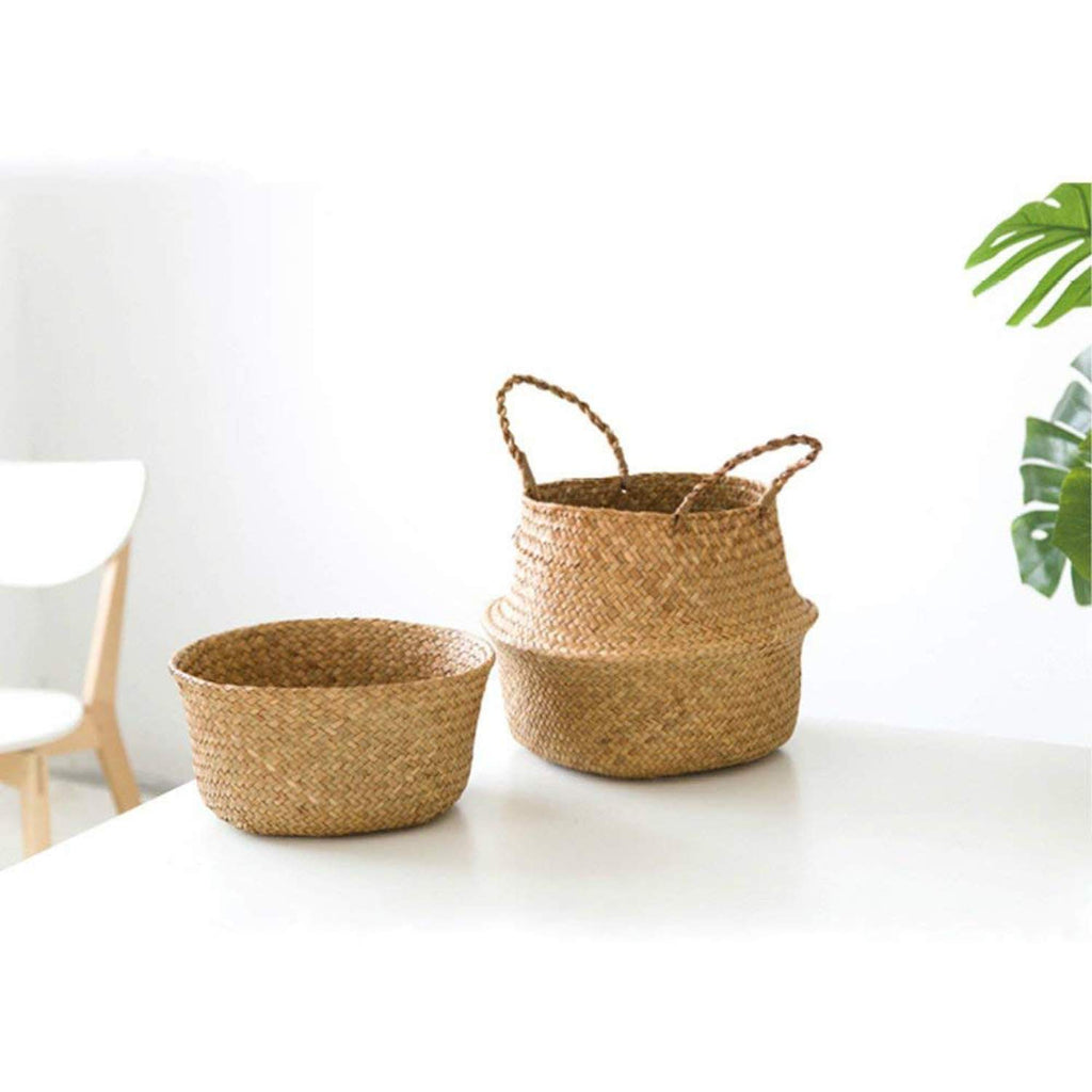 Large Seagrass Belly Basket | Handwoven Storage Basket with Handles for Laundry, Picnic, Pot Cover, Decor | Vintage