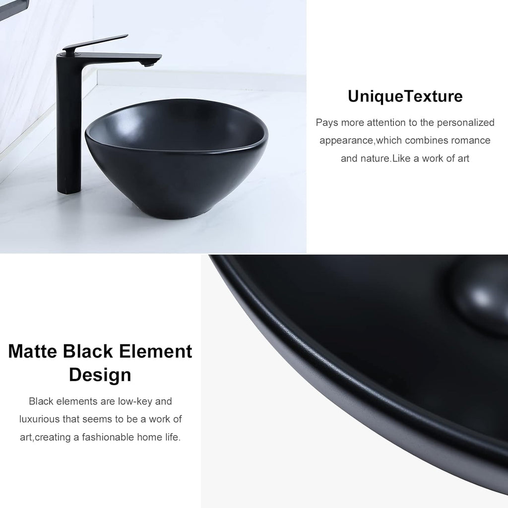15.7" x 13" Matte Black Oval Vessel Sink with Pop Up Drain,Bathroom Sinks Above Counter,Bathroom Vessel