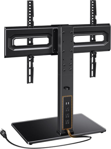 Universal TV Stand with Power Outlet, Swivel TV Stand for 32-80 inch TVs up to 99 lbs, TV Base with Tempered Glass
