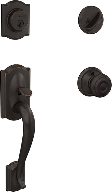 F60 V CAM 716 GEO Camelot Front Entry Handleset with Georgian Knob, Deadbolt Keyed 1 Side, Aged Bronze - Door Handleset