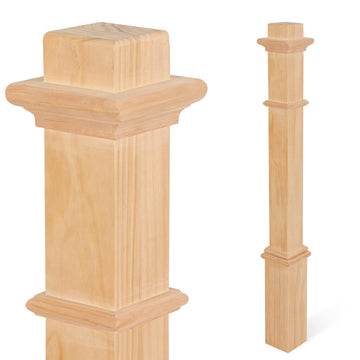 Unfinished Solid Pine Stair Newel Post, 48" Traditional Box Newel with 3.5" Post & 4.5" Base for Interior
