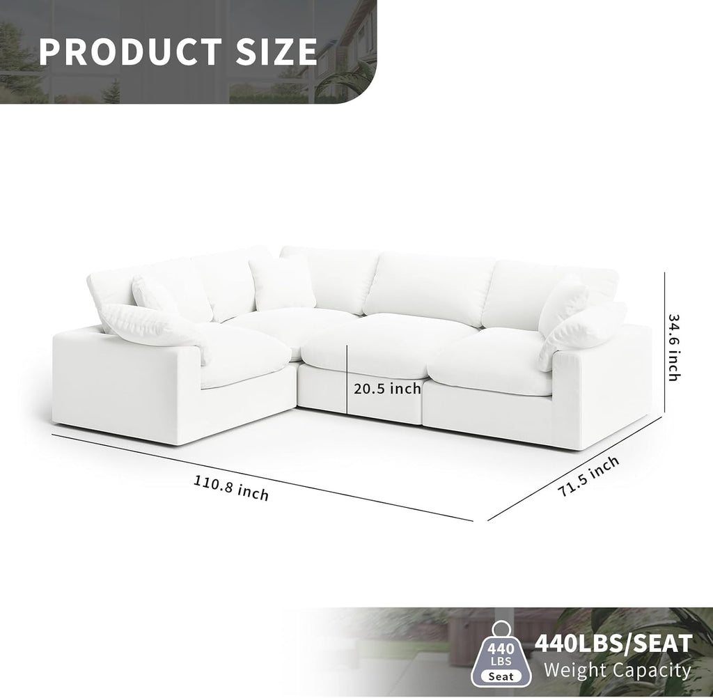Cloud Modular Sectional Sofa, Oversized Convertible Modular Cloud Couch, Down Feather Filled Sectional Sofa Comfy Upholstered Deep Seat Couches for Living Room, Sofa Covers Washable & Replaceable