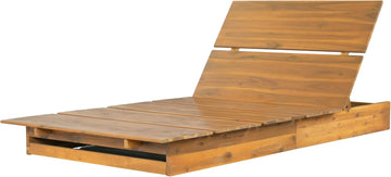 Acacia Wood Chaise Lounge, Wide Outdoor Sun Lounger, Teak Finish
