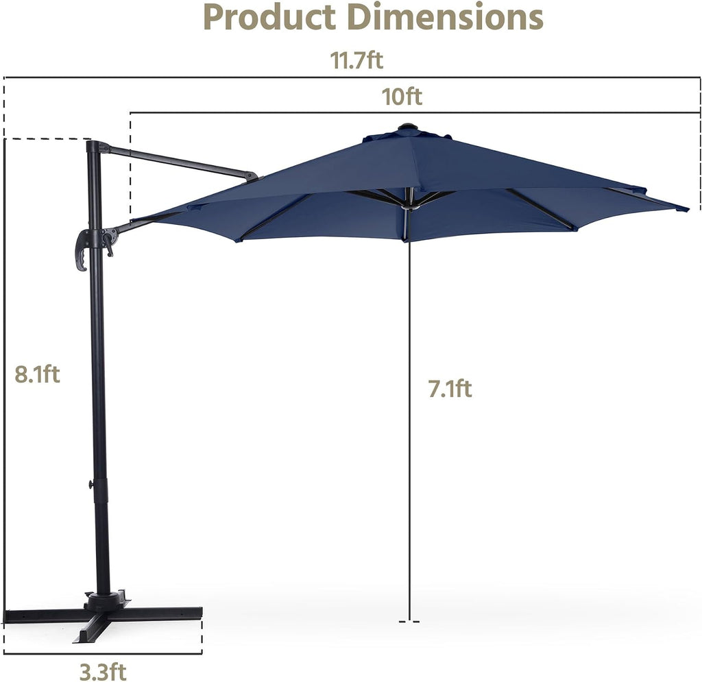 Patio Umbrella Outdoor, 10 FT Cantilever Umbrella Aluminum Offset Umbrella with 360-degree Rotation Pool, Lawn