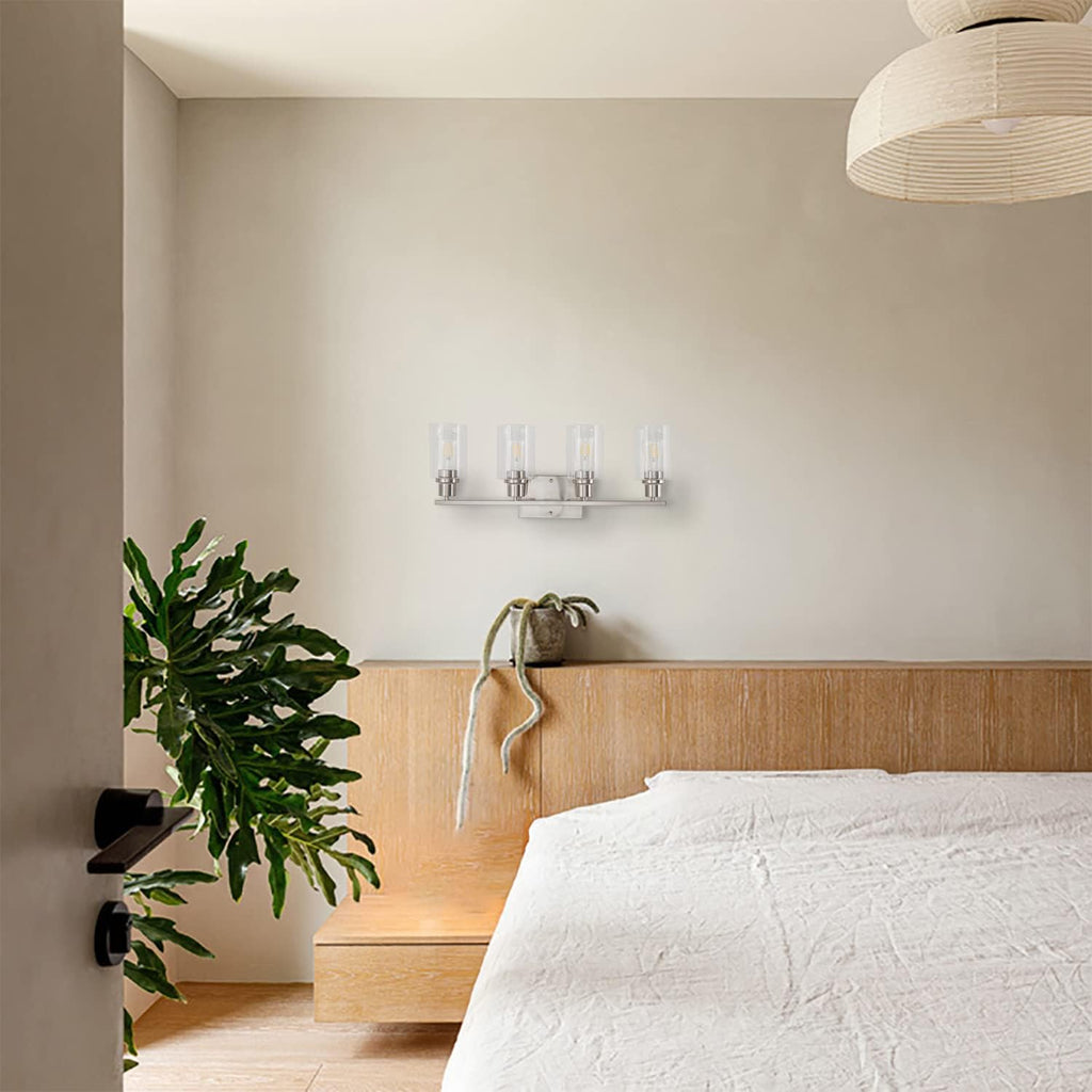 4-Light Bathroom Light Fixtures, Brushed Nickel Vanity Light with Clear Glass Shade, Modern Wall Sconce for Mirror