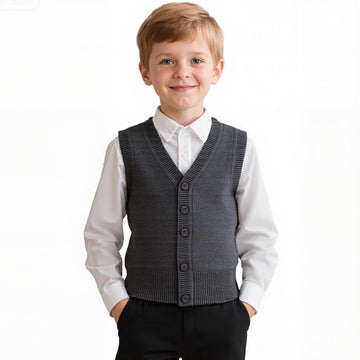 Boys Girls Knitted Vest V-Neck Sleeveless Knitwear Sweater School Uniform Matching Shirt Jumper for Kids
