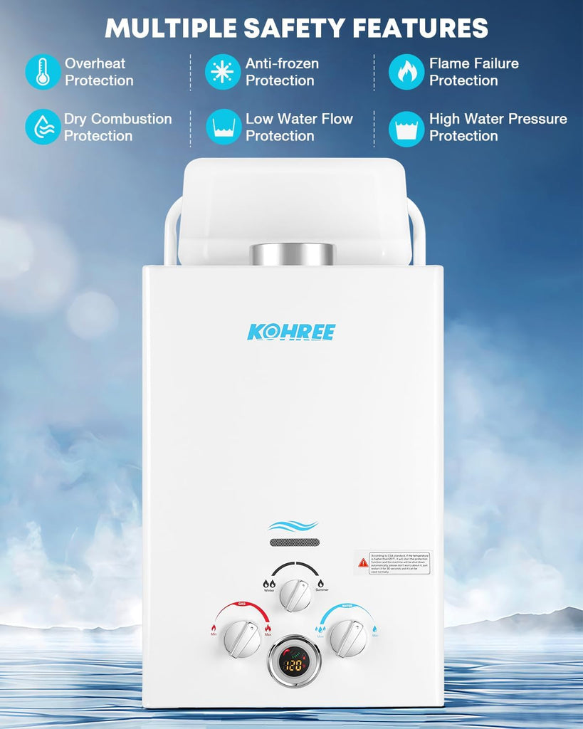 Tankless Water Heater Propane, 6L 1.58 GPM Portable Tankless Water Heater with Handle