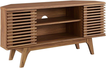 Render Mid-Century Modern Low Profile Corner Media TV Stand in Wal, 15 46 23