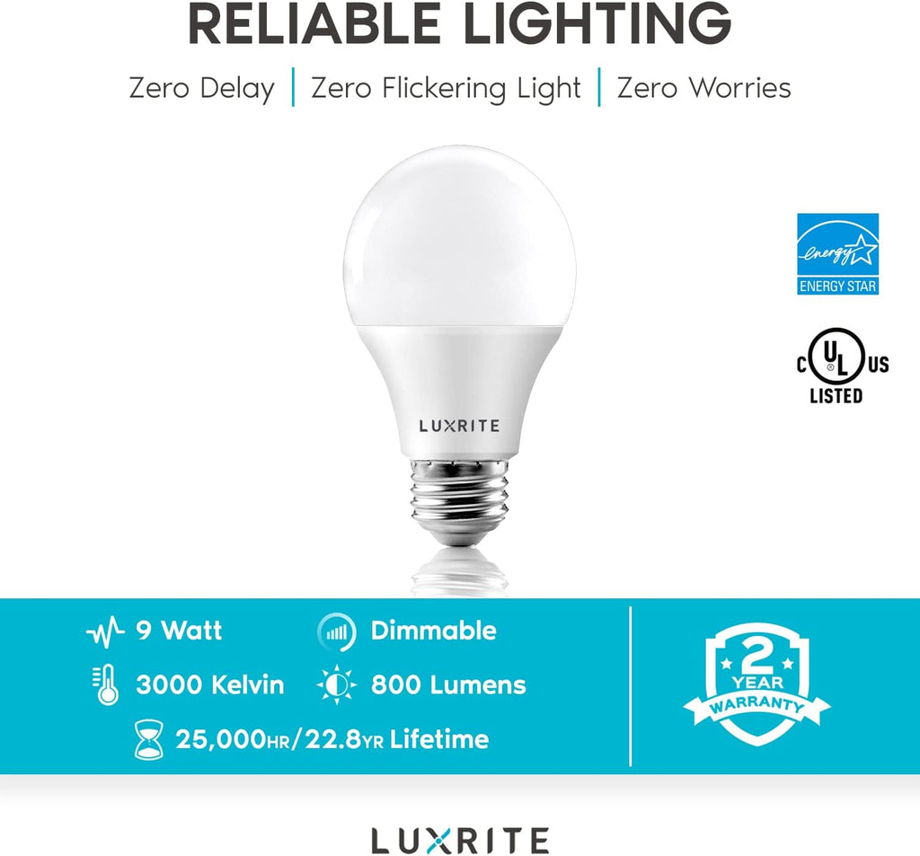 A19 LED Light Bulb 60W Equivalent, 3000K Soft White Dimmable, 800 Lumens, Standard LED Bulb 9W, E26 Base, Energy Star (4 Pack)