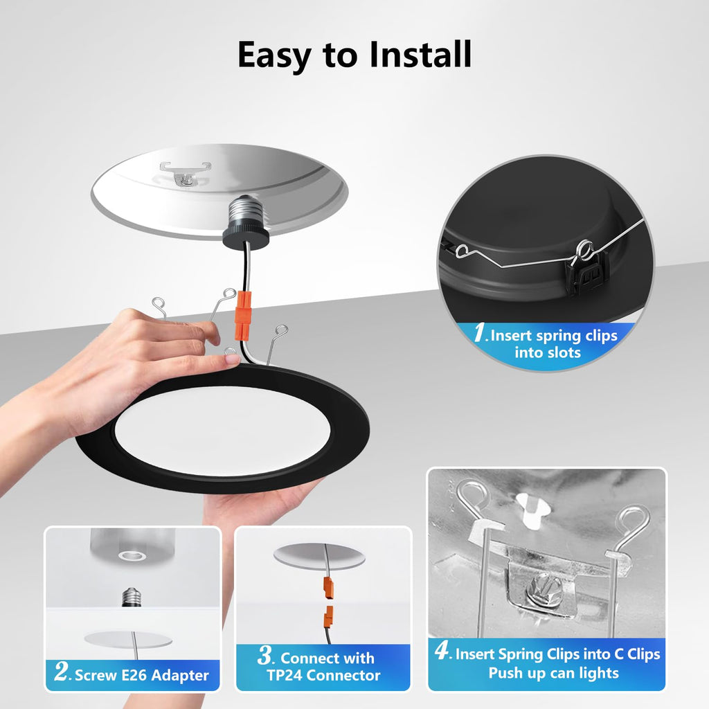 6 Inch Recessed Lights, 5CCT LED Can Lights, Dimmable,12 Pack,Black