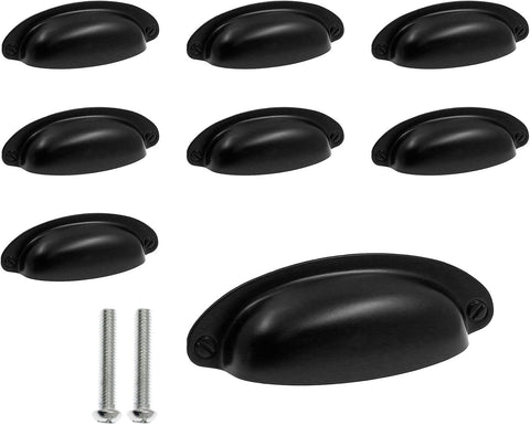 Yoohey 8Pack 3.5" Hole Center Vintage Farmhouse Style Pulls Cup Pull Handles, Flat Black Cabinet Cup Pulls Drawer Bin