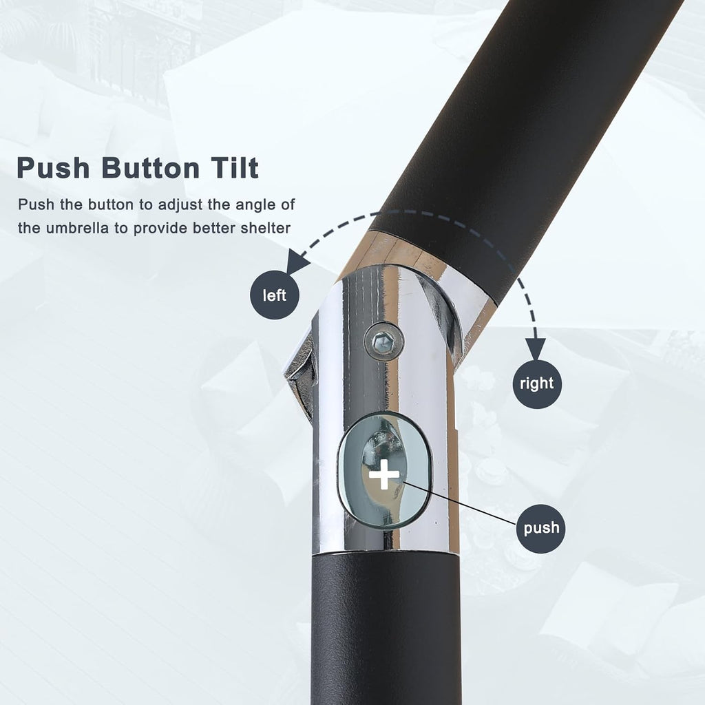 9FT Patio Umbrella with Push Button Tilt and Crank, Outdoor Market Umbrella with 8 Sturdy Ribs