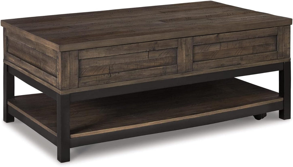 Johurst Rustic Rectangular Lift Top Coffee Table and Fixed Lower Shelf, Brown