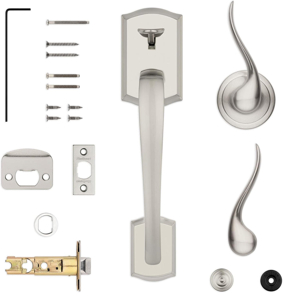 Prescott Front Door Handle No Lock, Entry Handleset Exterior with Interior Reversible Handed Lever, Non-Locking - Door Handleset