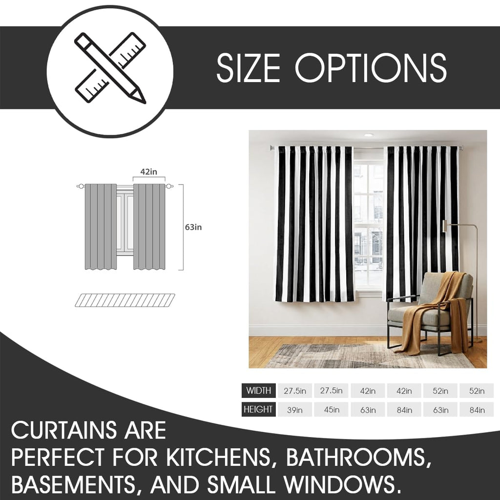 Black and White Striped Curtains 63 Inch Length, 2 Panel Set Vertical Stripe Farmhouse Drapes, Modern Goth Room