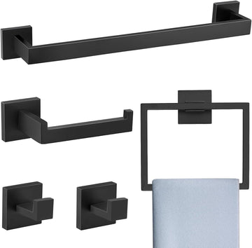 Matte Black 5 Pieces Bathroom Hardware Accessories Set Towel Bar Towel Holder Towel Racks Set ,Stainless Steel Wall