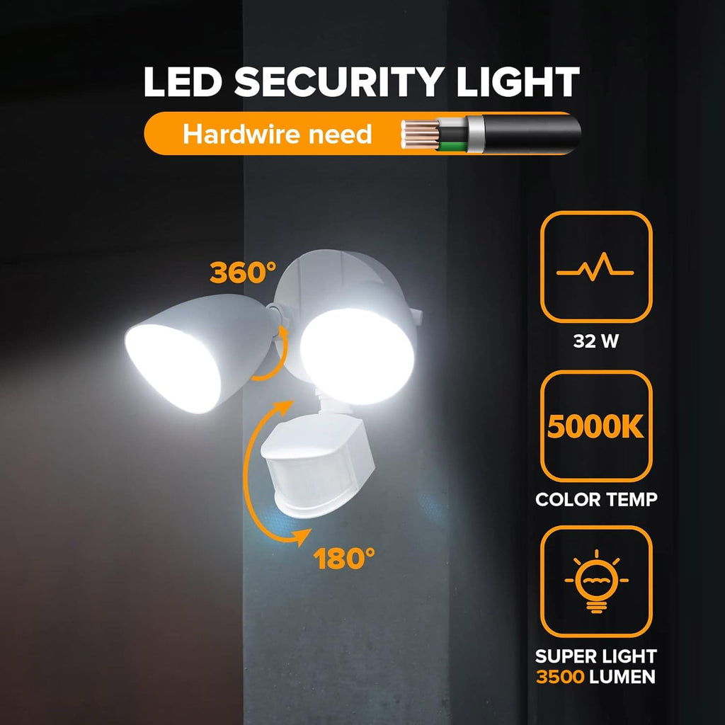 32W 3500 Lumen LED Security Lights Motion Sensor Light Outdoor, 5000K Daylight, IP65 Waterproof, Dusk to Dawn, Motion