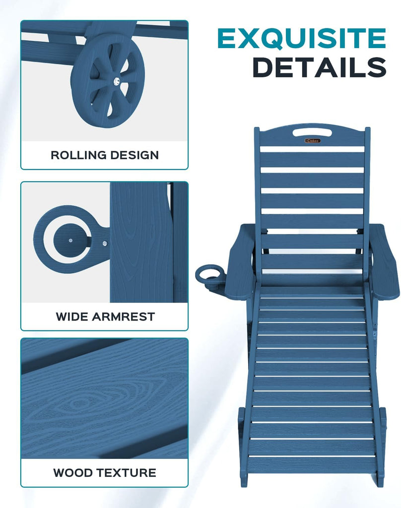 Oversized Outdoor Chaise Lounge Chair, HDPE Patio Chair with Wheels | Oversized outdoor HDPE chaise lounge with