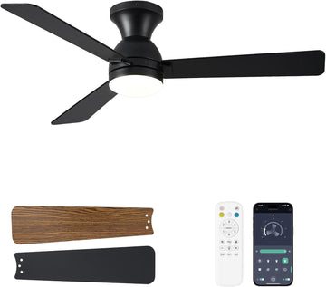 Ceiling Fans with Lights, 48 inch Low Profile Ceiling Fan with Light and Remote Control, Flush Mount, Reversible