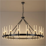48 Inch Black Wagon Wheel Chandelier with Glass Shade, 16 Lights, Modern Farmhouse Style, Ideal for Dining Room, Kitchen, Entryways A115-B0CDXX86H1