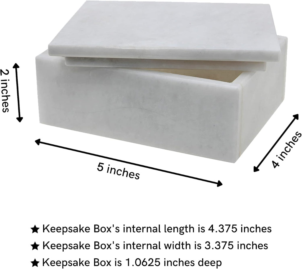 Rectangular Marble Keepsake Box - Hand Carved, Polished Jewelry Box With Non-Slip Rubber Pads - Lightweight & Compact