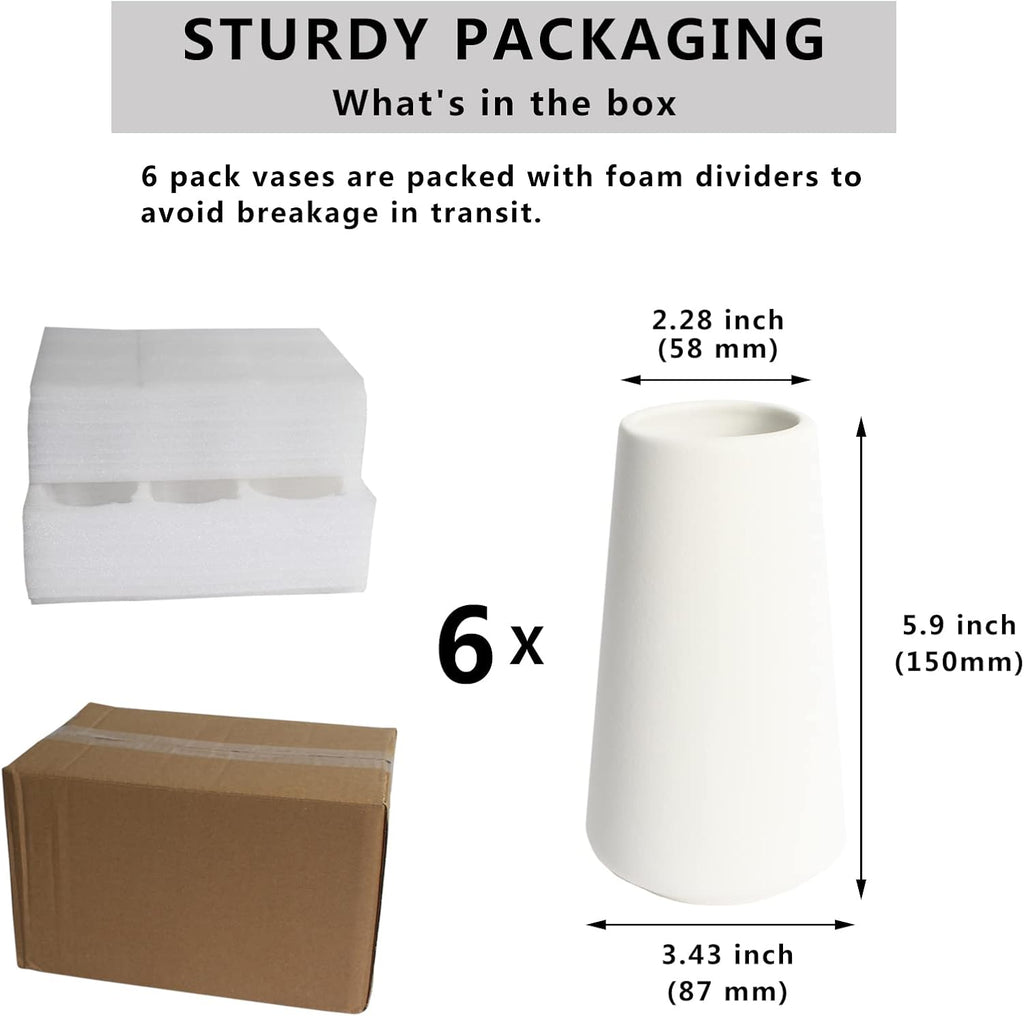 6 Pack White Ceramic Vases