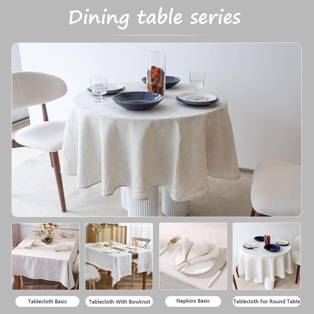 Textured Tablecloth 100% Linen Table Cloth, Kitchen Dinning Tabletop Decoration and Indoor Use (Roun