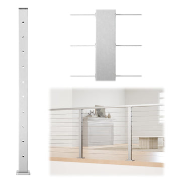 36" Brushed Cable Railing Post Surface Mount Level Drilled PS02 LH4S