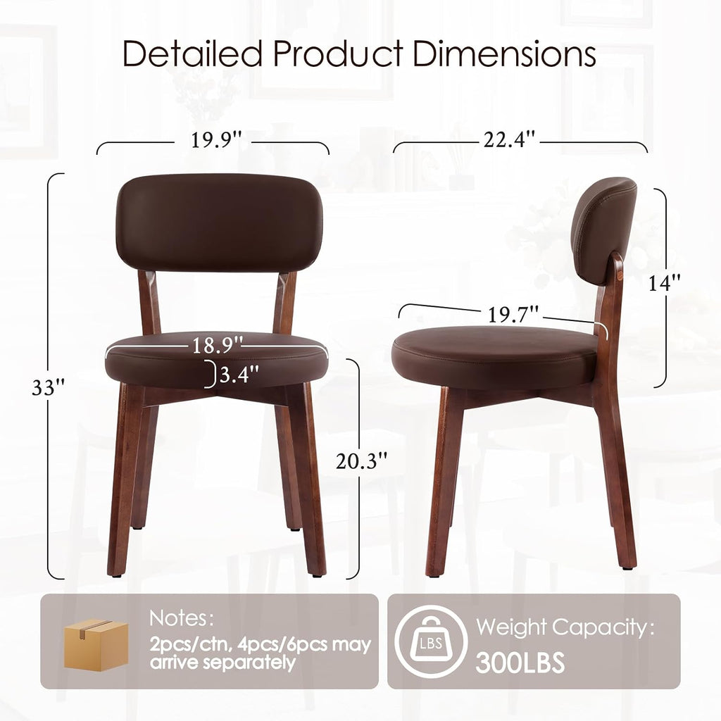 Oak Wooden Dining Chairs Set of 4, Mid-Century Modern Leather Upholstered Kitchen Chair with Solid Wood, Farmhouse