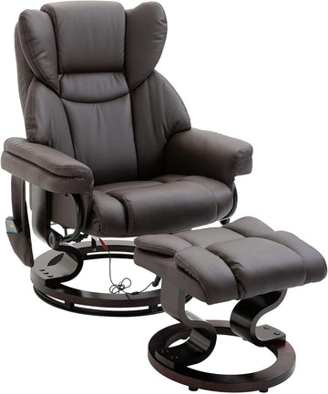 Modern Reclining Swivel Lounge Chair and Ottoman — Brown Faux Leather