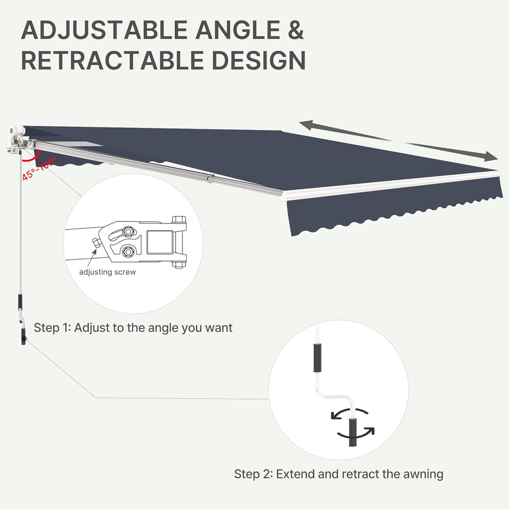 10'x8' Patio Manual Retractable Awning Fully Assembled, Blue | Aluminum Frame, 280G Polyester, Water-Resistant