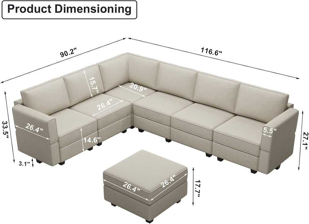 Modular Sectional Sofa Couch with Ottoman L Shape Corner Couch with Storage Modular Sofa with Chaise Velvet Grey...