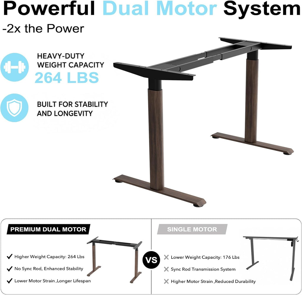 Dual Motor Standing Desk Frame,Sit Stand Desk Base Only,Walnut