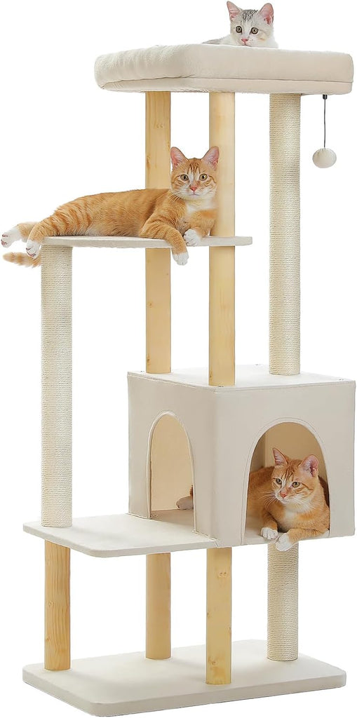 53" Modern Cat Tree Large Cats, Cat Tower with Scratching Posts